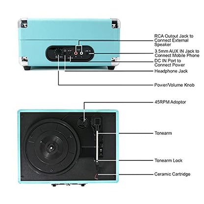 CLAW Stag Portable - Turntable with Built-in Stereo Speakers (Blue) (Use Code Origin5 to Get 5% Discount)