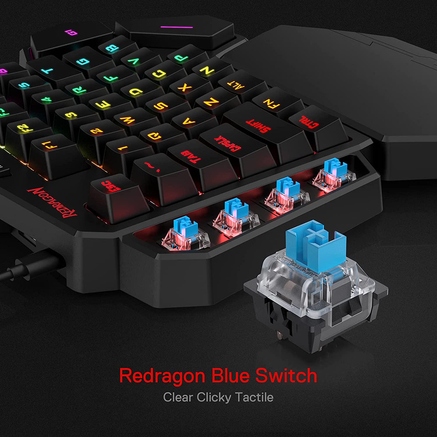 Redragon Diti K585 - One Handed Wired RGB Mechanical Keyboard (Blue Switch)