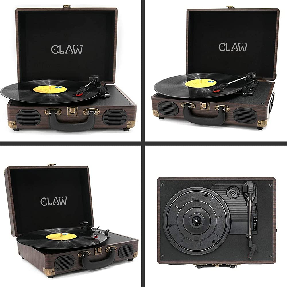 CLAW Stag Portable - Turntable with Built-in Stereo Speakers (Brown Wood) (Use Code Origin5 to Get 5% DIscount)