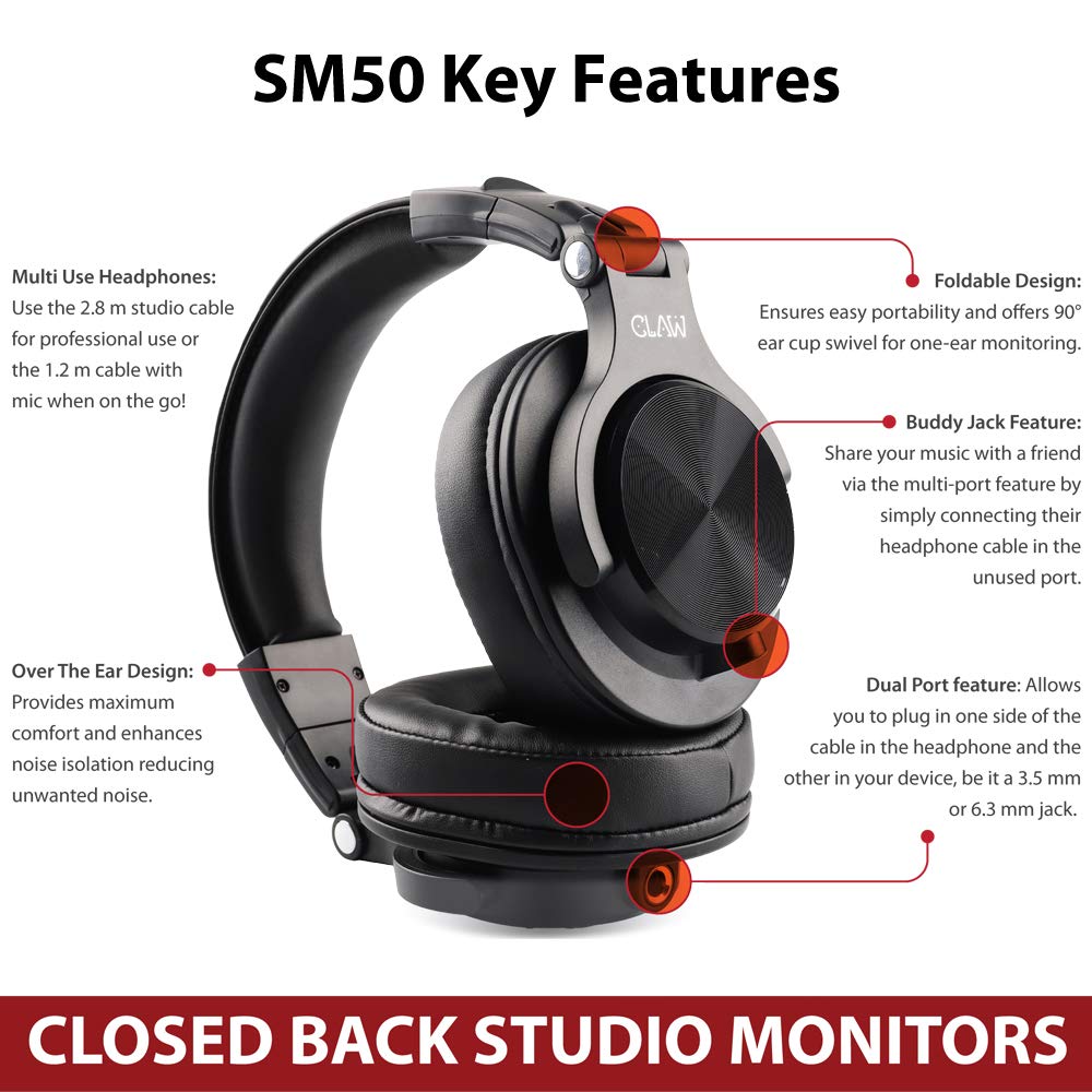 CLAW SM50 - Studio Monitoring Wired Headphone (Black) (Use Code Origin5 to Get 5% DIscount)
