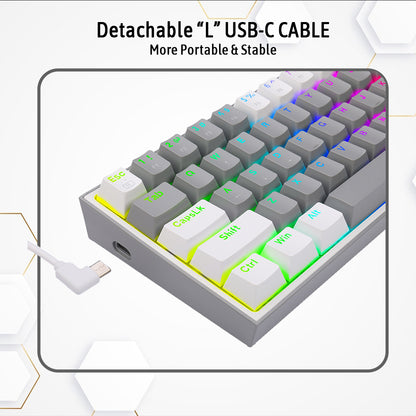 (Refurbished) Redragon Fizz K617 - 60% Wired Mechanical Keyboard Grey And White (Red Switches)