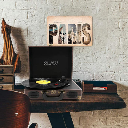 CLAW Stag Portable - Turntable with Built-in Stereo Speakers (Brown Wood) (Use Code Origin5 to Get 5% Discount)