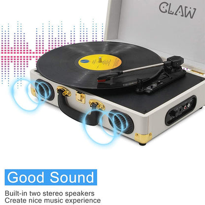 CLAW Stag Portable - Turntable with Built-in Stereo Speakers (White) (Use Code Origin5 to Get 5% Discount)