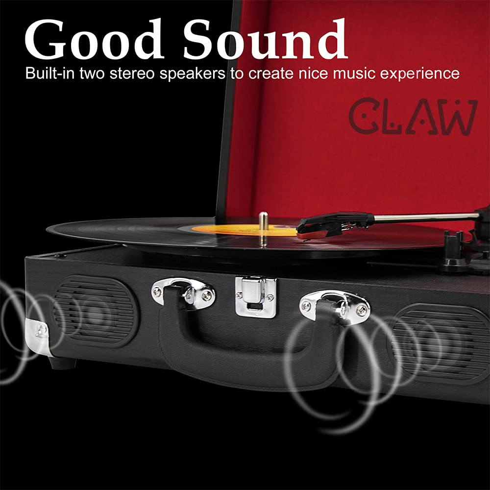 CLAW Stag Portable - Turntable with Built-in Stereo Speakers (Black) (Use Code Origin5 to Get 5% Discount)