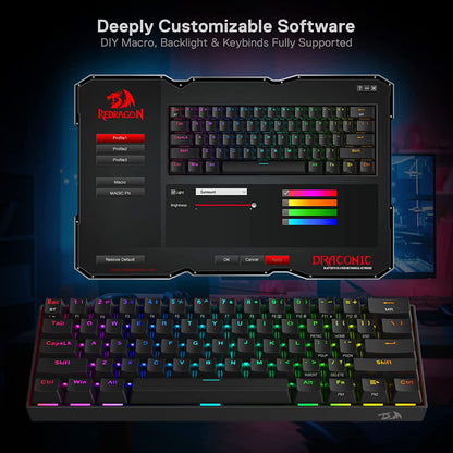 Redragon Draconic Pro K530 Pro - 60% Bluetooth+2.4Ghz+Wired Mechanical Keyboard (Brown Switch)