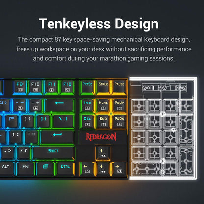 Redragon Kumara K552 - TKL Wired Mechanical Keyboard RGB Black (Blue Switch)