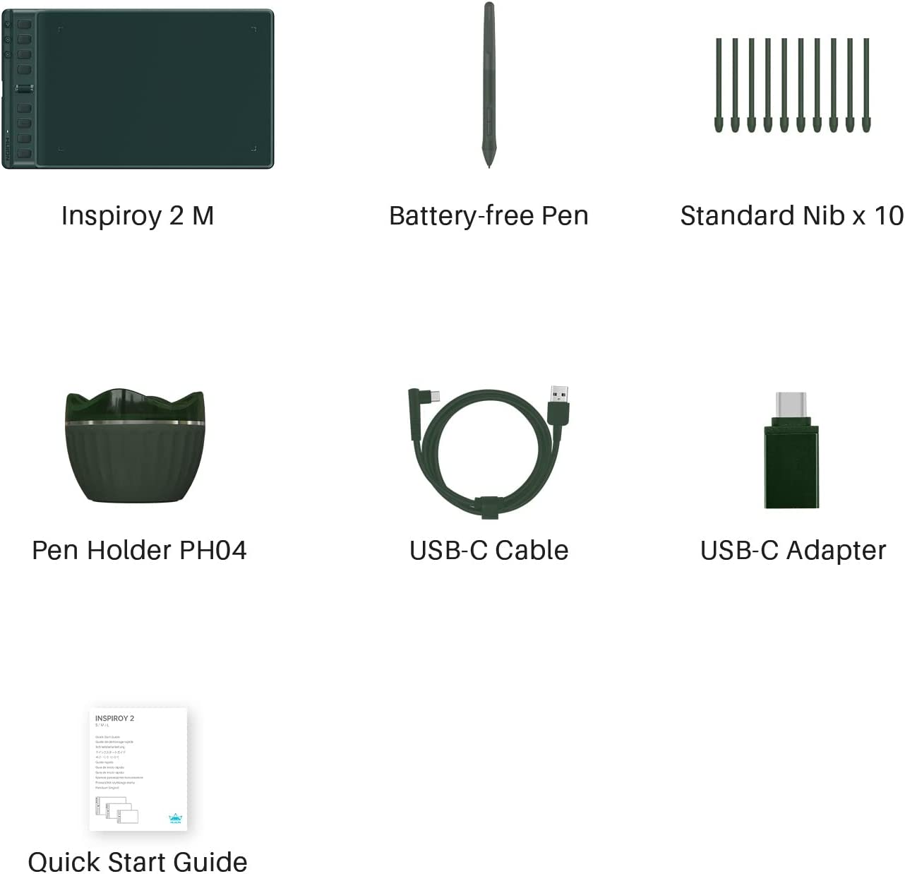 Huion Inspiroy 2 H951P - Medium Digital Graphic Tablet (Pine Green)