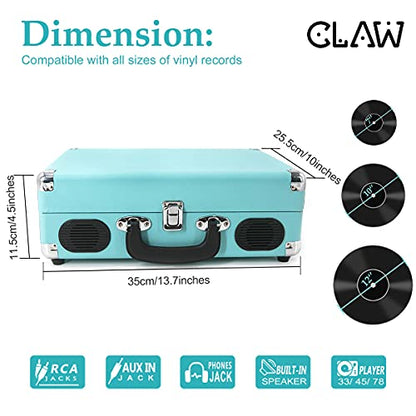 CLAW Stag Portable - Turntable with Built-in Stereo Speakers (Blue) (Use Code Origin5 to Get 5% Discount)