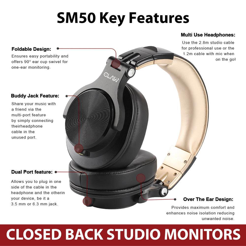 CLAW SM50 - Studio Monitoring Wired Headphone (Gold) (Use Code Origin5 to Get 5% DIscount)