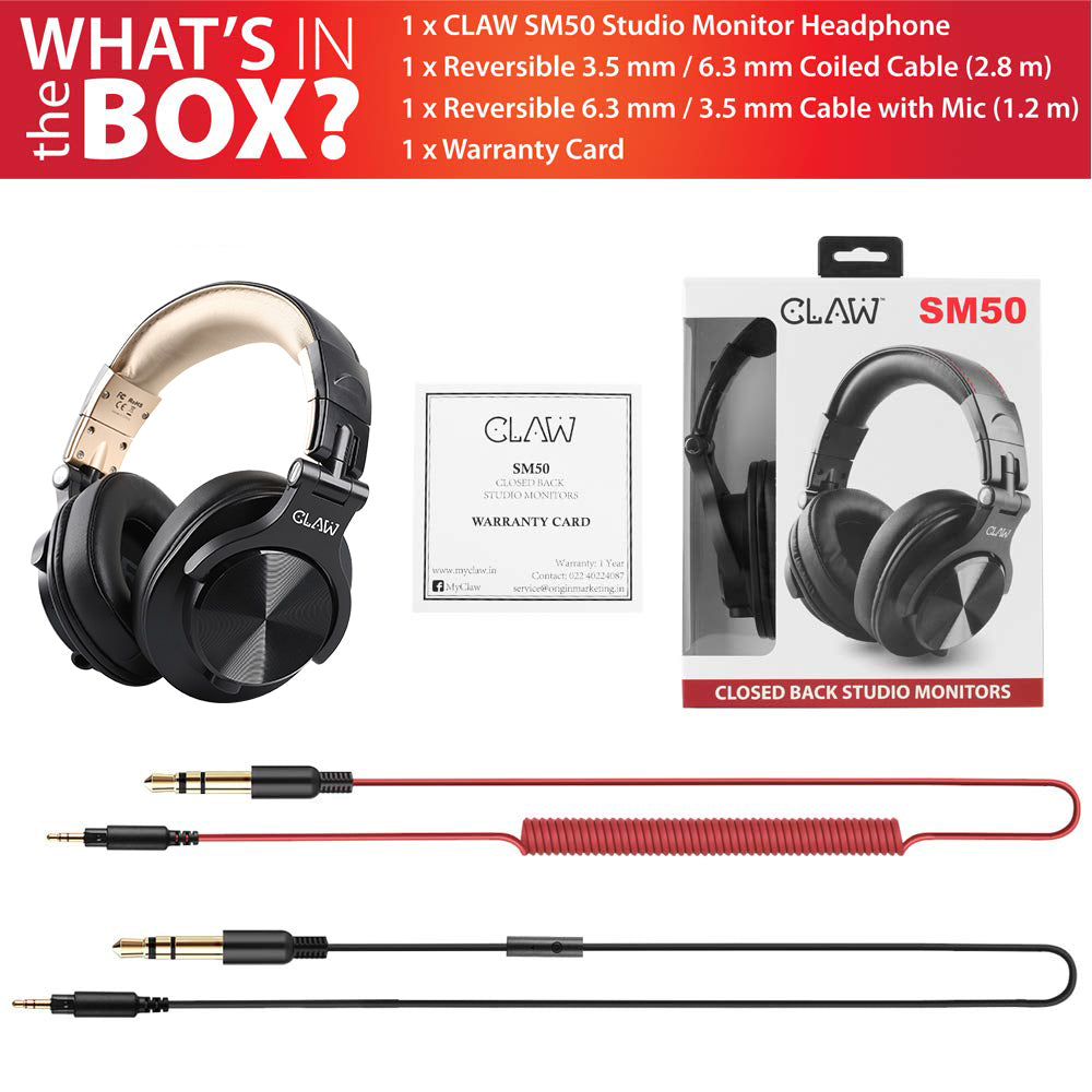 CLAW SM50 - Studio Monitoring Wired Headphone (Gold) (Use Code Origin5 to Get 5% DIscount)