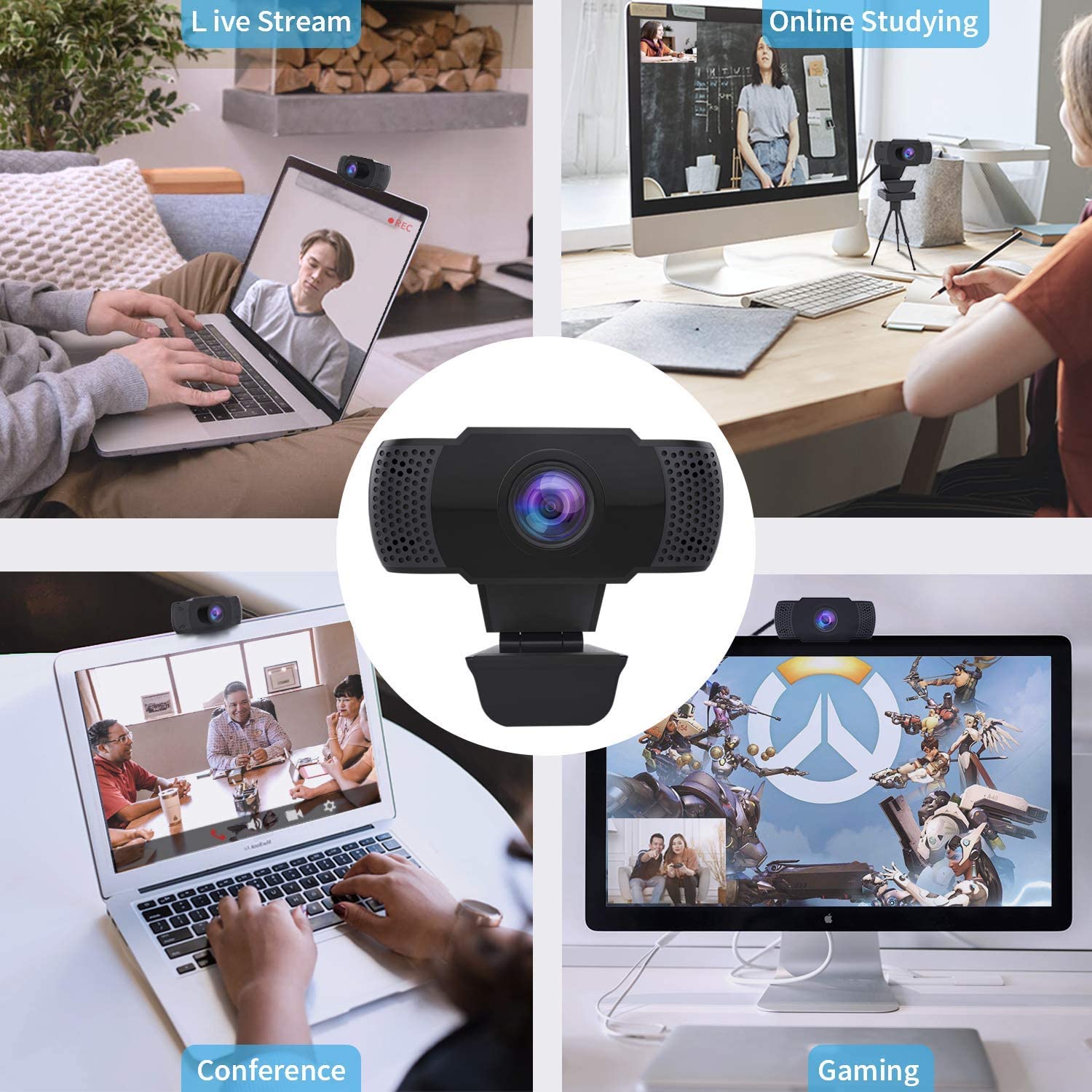 Wansview 1080P USB Webcam with Dual Microphone