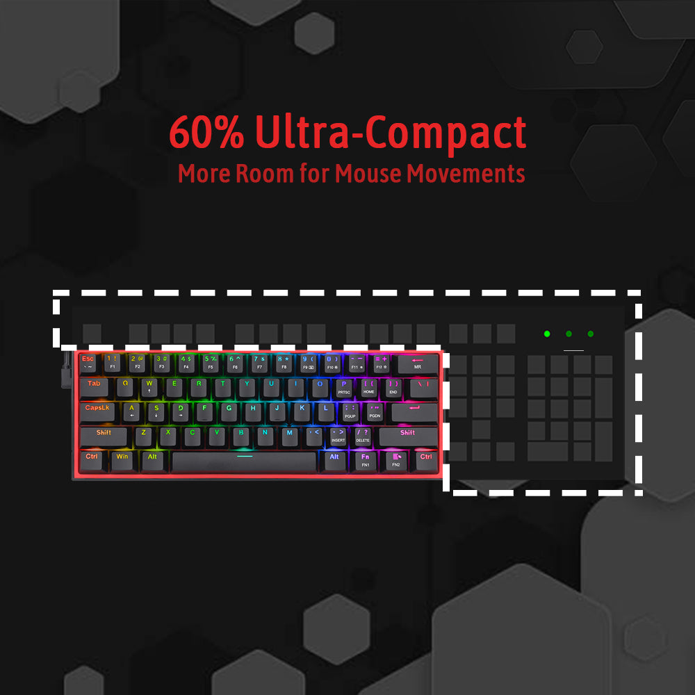 Redragon Fizz K617 - 60% Wired Mechanical Keyboard Black (Red Switches)