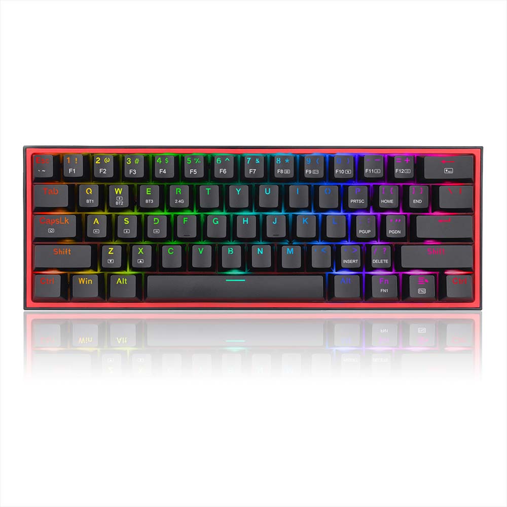 Redragon Fizz Pro K616 - 60% Wired+2.4ghz+Bt Mechanical Keyboard Black (Red Switch)